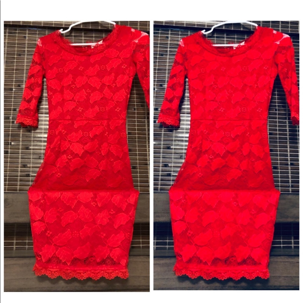 Red lace dress bodycon shift cut out lace long sleeves 3/4 sleeve mini dress 00